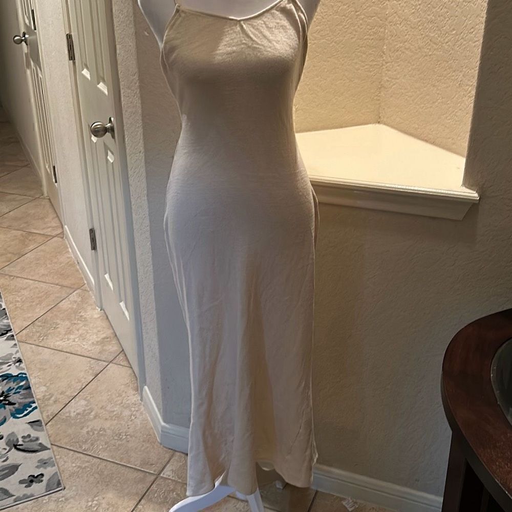 Savannah Morrow Women's S Ara Maxi Ivory Cream Open Back Dress Silk Cotton
